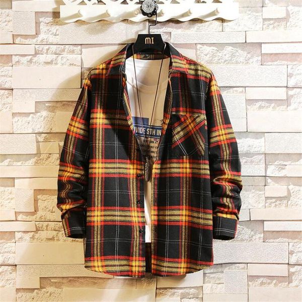 

men's casual shirts streetwear japanese korean social men black plaid cotton blouses male fashion autumn long sleeve shirt 5xl, White;black