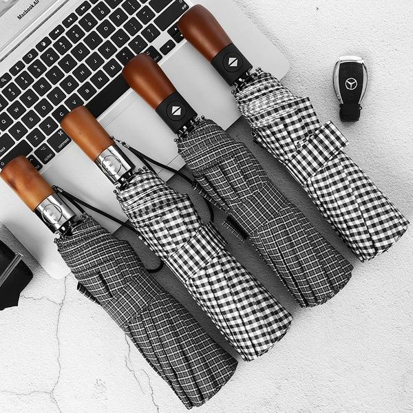 

umbrellas classic men wooden handle travel umbrella automatic business 10k strong windproof 3 folding rain male parasol