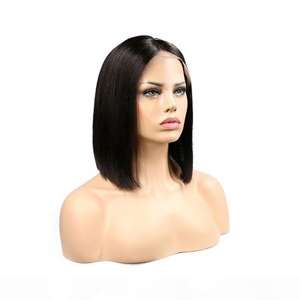 

100% virgin brazilian human hair water wave hd swiss lace bob wig with straight wave human hair lace frontal wig, Black;brown