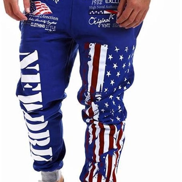 

men's outwear sweatpants new york american flag star print trousers fashiom national flag printed lace pants hip hop harem pants c0222, Black