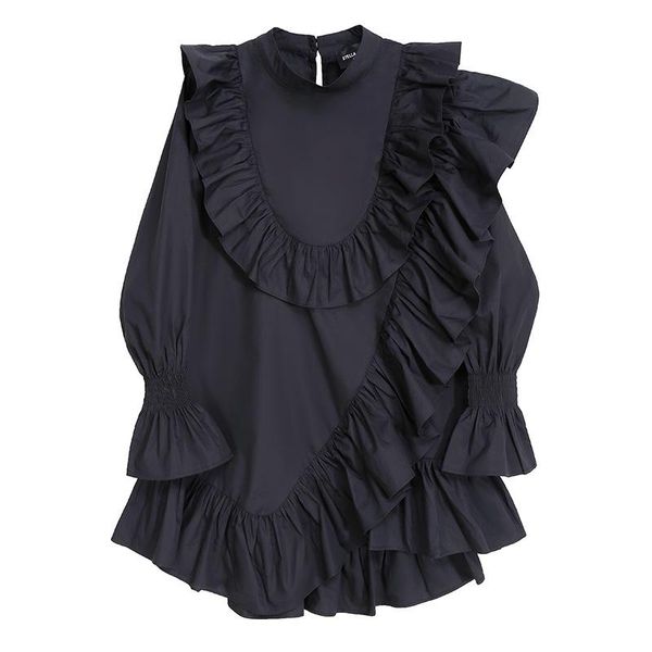 

new 2021 fashion black and white lotus leaf irregular shirt dress luxury female beauful shirts a369