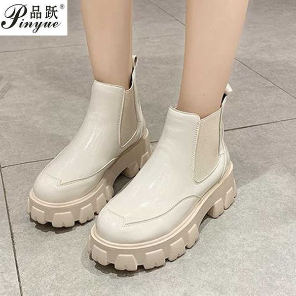 

autumn winter women chelsea boots waterproof ankle boots girl flat platform boots spring booties y0914, Black