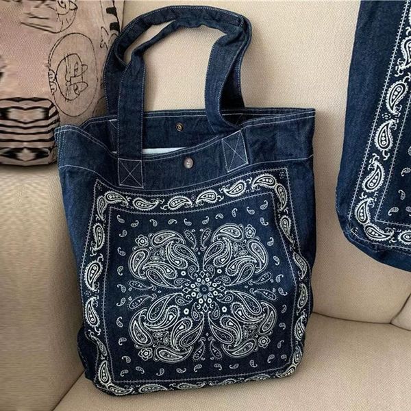 

evening bags retro cool literary cashew flower denim washed one-piece canvas shoulder bag handbags women large capacity tote