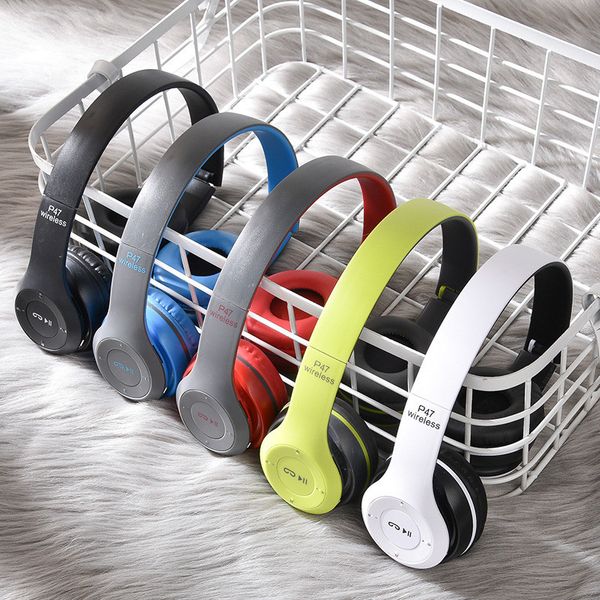 

p47 wireless helmets foldable bluetooth headphones noise cancelling hifi stereo earbuds with microphone headset bag for kid gift