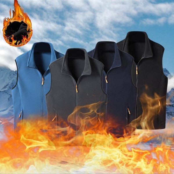 

men's vests winter fleece casual vest zipper stand collar solid jacket with pockets stand-up, Black;white