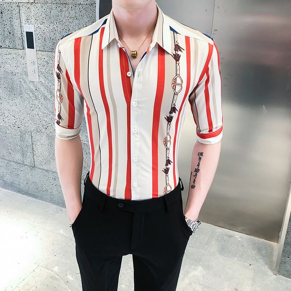 

men's fashions 2021 clothes all game will see korean striped shirts fine trim half manly sleeve casual male blouse homme 3xl-m rgxm, White;black