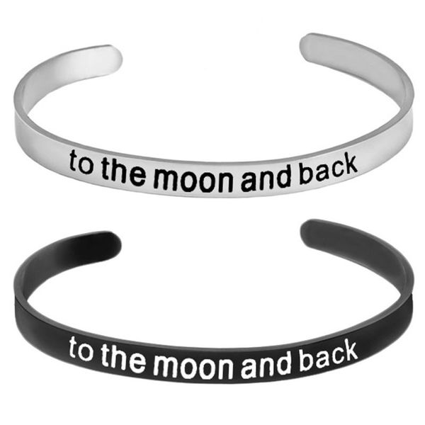 

to the moon and back stainless steel bangle wheat scales open cuff gold titanium bracelets for women men lover couple jewelry, Black