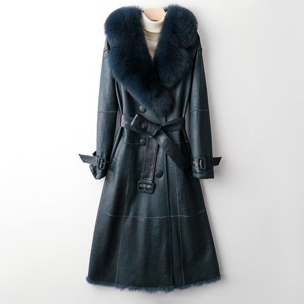 

women's fur & faux 2021 winter genuine women long coat female collar slim sleeve medium korean natural real, Black