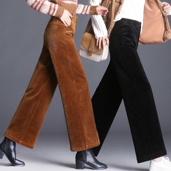 

autumn and female winter new velvet long nine stitches straight pants slimming msld, Black;white