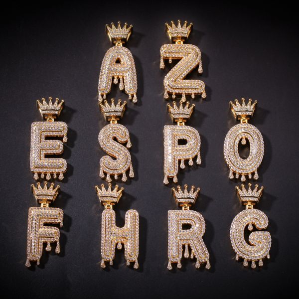 Прохладный дизайн хип-хоп стиль CZ Micro Pave Crown Crown начальная буква подвеска веревки цепи ожерелье золото и серебро