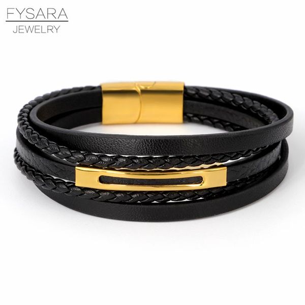 

charm bracelets fysara men leather bracelet magnet buckle male braid vintage jewelry for women handmade multi layer wrist band gift, Golden;silver