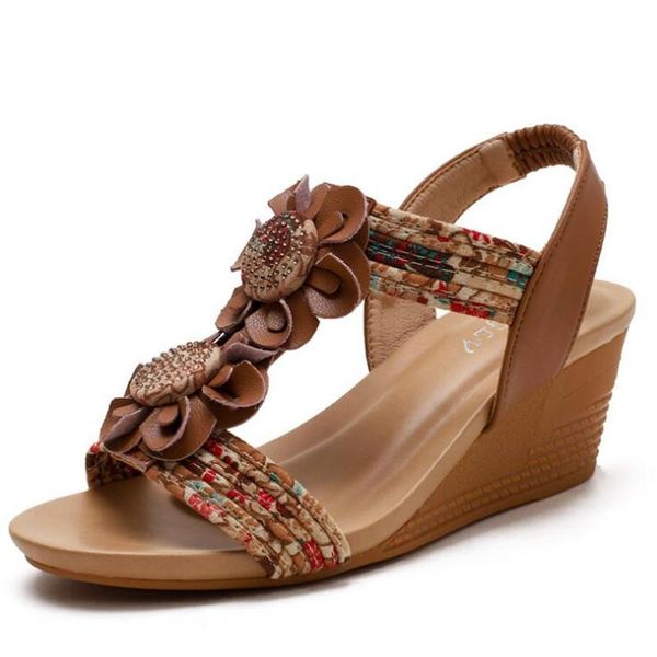 

sandals women's summer ladies girls leather flowers wedges buckle casual women shoes solid female platform, Black