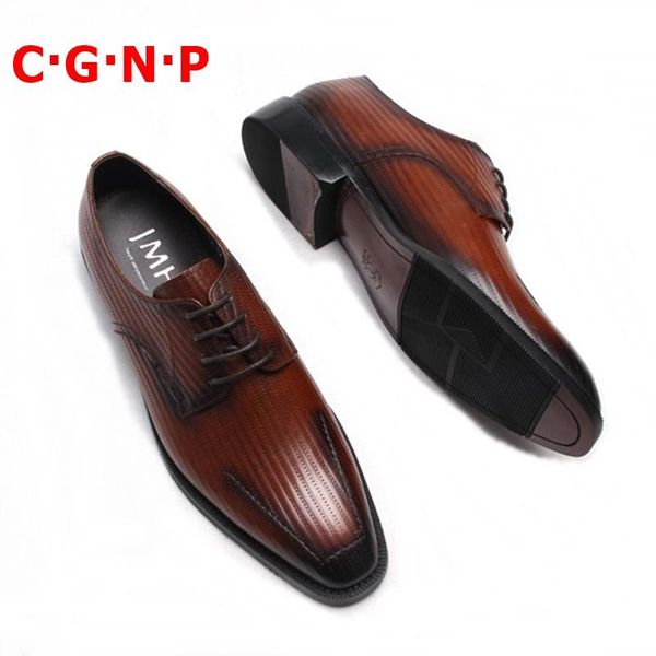 

dress shoes cÂ·gÂ·nÂ·p luxury fashion high-end italian hand brush color genuine leather formal men handmade lace-up derby, Black