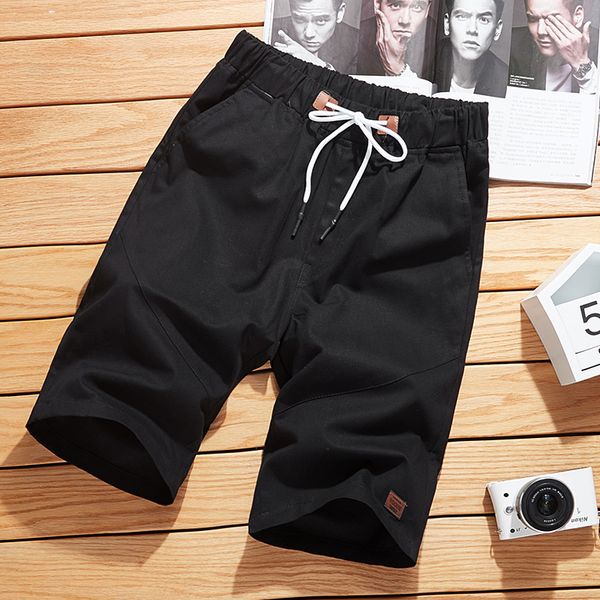

plus size solid color men's shorts summer casual beach slim fit short pants elastic waist homme workout men, White;black