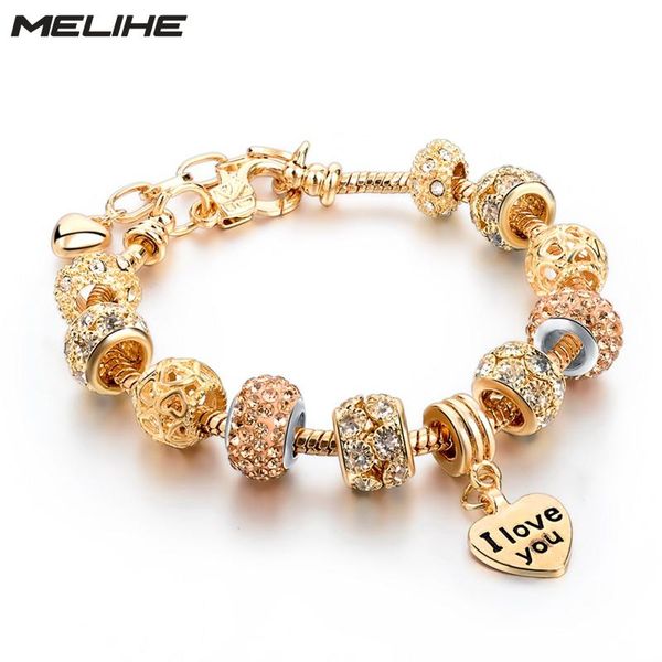 

charm bracelets melihe heart for women snake chain gold color diy bangles handmade jewelry sbr150074, Golden;silver