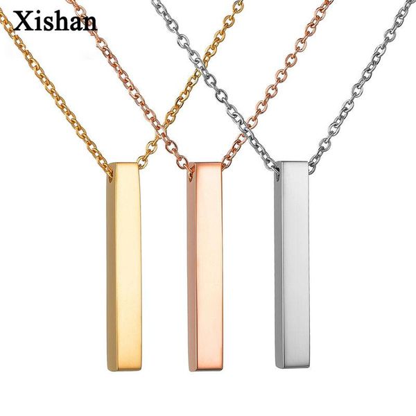 

pendant necklaces karopel custom cuboid bar necklace message text engrave men women stainless steel single sided lettering chain, Silver