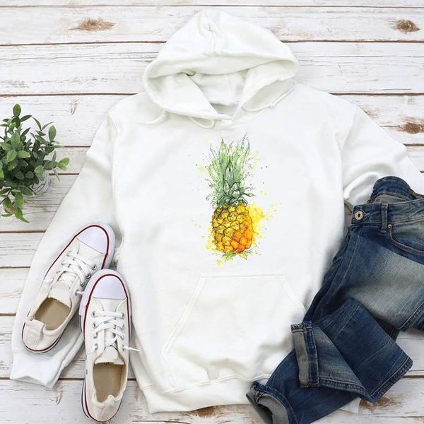 

women's hoodies & sweatshirts women print watercolor pineapple fruit 90s ladies fashion clothes autumn winter female pullovers sweatshi, Black
