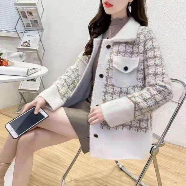 

women's jackets imitated mink velvet cardigan jacket female spring and autumn style korean temperament casual all-match cropped top, Black;brown