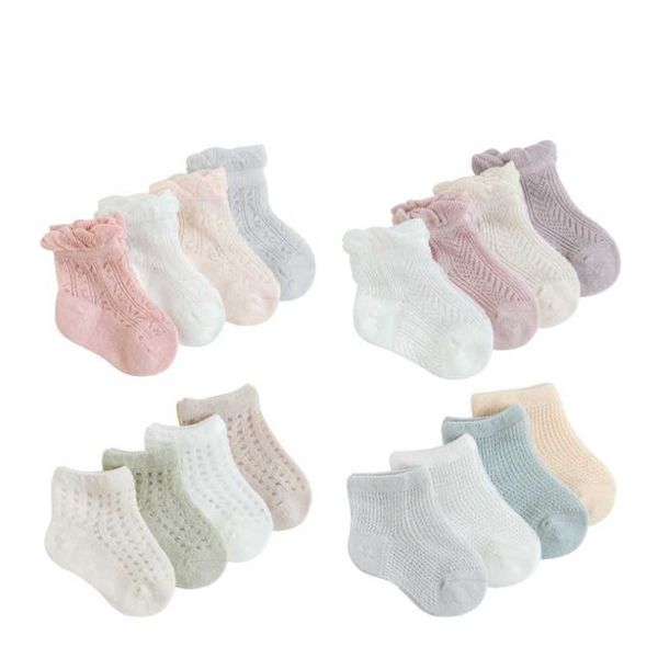 

socks children's summer mesh thin cotton boys and girls short baby, Pink;yellow