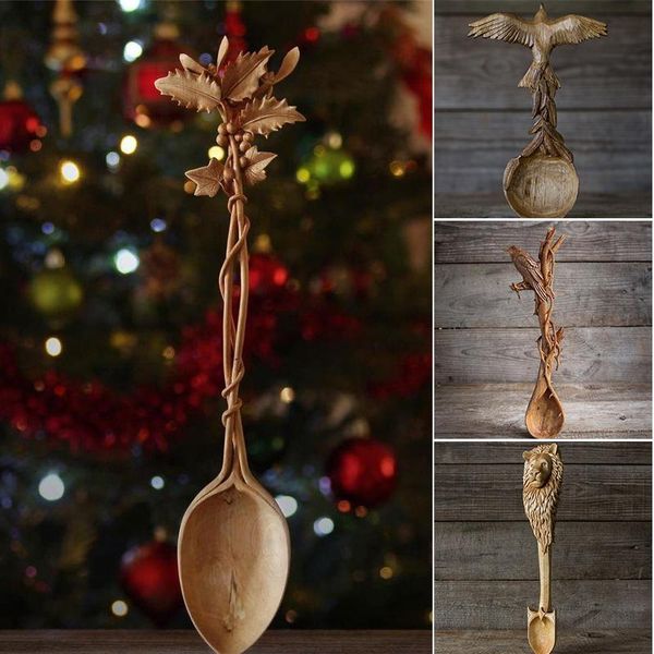 

spoons elaborately carved hardwood wooden with decorative handles express love to family members home decoration xmas gift