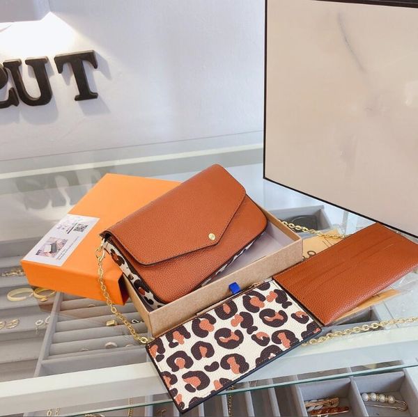 

m80679 women favorite 3pcs bag leather luxury handbags multi pochette accessories purses brown flower mini cross body bag shoulder bags