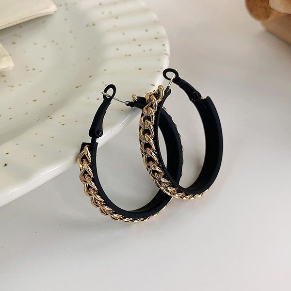 

hoop & huggie minar trendy black color twisted pu leather earring for women femme gold chunky hollow linked chain large earrings brincos, Golden;silver
