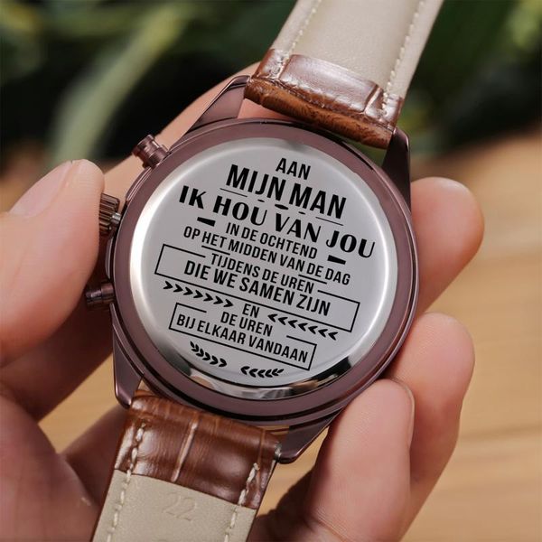 

wristwatches aan mijn man personality engraved 30m waterproof business leisure gifts watch custom men's watches, Slivery;brown