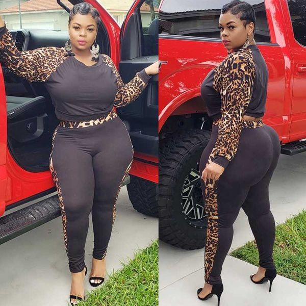 

plus size tracksuit 5xl leopard print two and pants long sleeve casual sweat suits women matching sets, Black;white