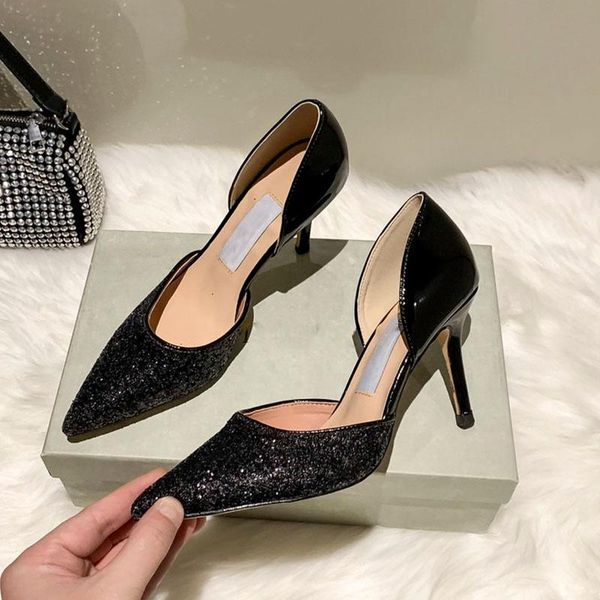

dress shoes early autumn classic pointed toe leather stilettos high heels diamond crystal wedding, Black
