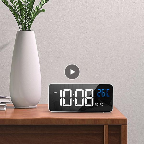 

other clocks & accessories led mirror alarm clock voice control digital snooze table wake light electronic temperature display home decorati