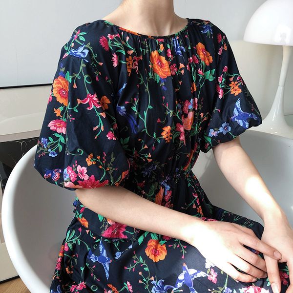 

dressed retro puff floral sleeve for woman 2021 will see new oil painting slightly mature dress 169 female faerie fashion ikl0, Black;gray