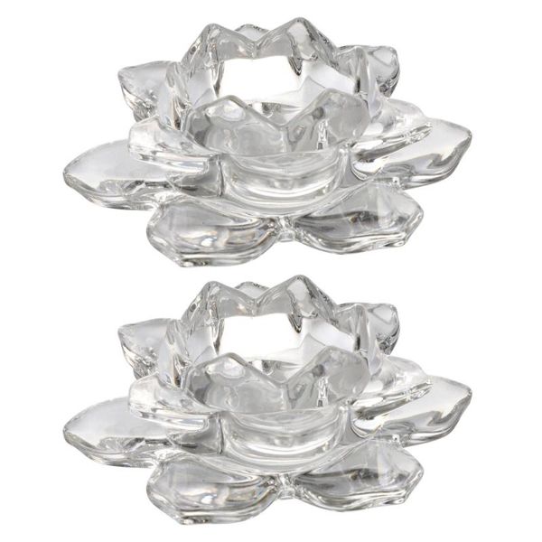

candle holders 2pcs exquisite crystal glass lotus holder candlestick (transparent)