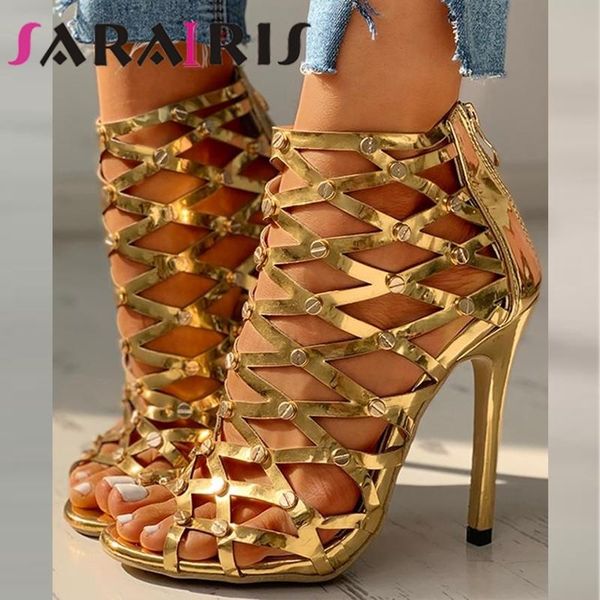 

sandals luxury party women dress ins summer ladies golden open toe high heels shoes, Black