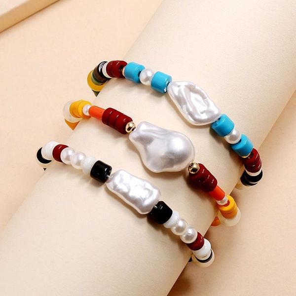 

beaded, strands colorful rice beads bracelet set summer beach friendship big pearls bracelets handmade boho jewelry gift for friend, Black