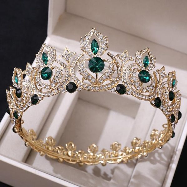 

hair clips & barrettes htj baroque black green stone crystal crowns tiara bride headband for wedding bridal diadem queen crown accessories, Golden;silver