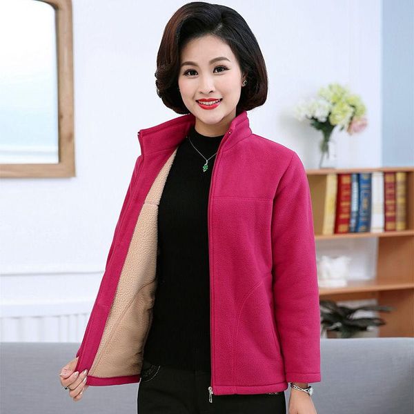 

women's jackets middle-aged women sweater jacket cardigan long-sleeved thickened fleece outdoor sports mother wear middle-elderly top, Black;brown