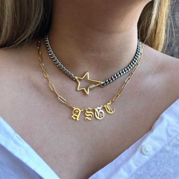 

chokers personalized old english name necklace with letter custom alphabet link chain necklaces for women girl font pendant choker, Golden;silver