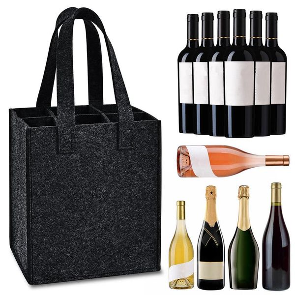 

gift wrap felt wine bag beer bottle reusable shopping tote pouch wedding party bottles carrier package storage box with 6 grid