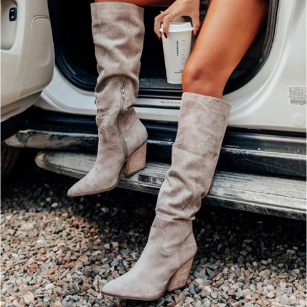 

boots pointed high heel women shoes warm leather knight high-heeled soft winter fashion frosted hightube, Black