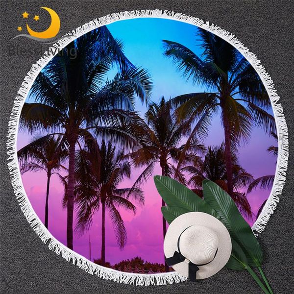 

towel blessliving palm trees beach tropical round bath miami sunset toalla sunblock summer blanket 3d mat
