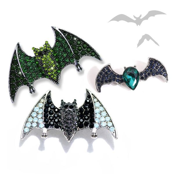 Pins, Broches Morkopela Série Halloween Bat Cristal Broche Vintage Grande Jóias Rhinestone Broach Scarf Terno Clipe Pins