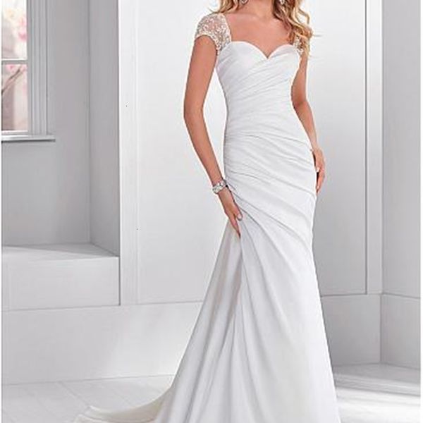 

new elegant 2021 sweetheart white ruched cap sleeve court train chic wedding bridal gowns vestidos de noiva plus size husn