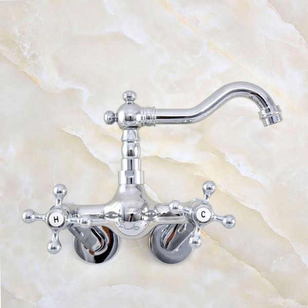 

bathroom sink faucets silver chrome brass wall mounted kitchen faucet basin mixer water taps swivel spout - adjusts from 3-3/8" mqg207