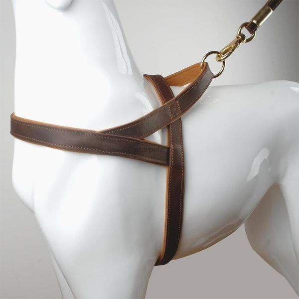 

dog collars & leashes 1" wide genuine leather harness brown for walking training medium large dogs pitbull boxer german shepherd 30-36&