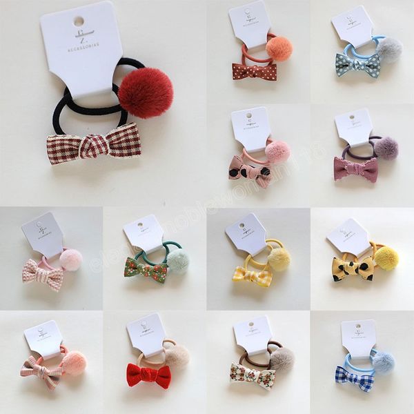 

2pcs/lot cute sweet girls korean style bowknot hair band simple ponytail holders kids hair accessories, Pink