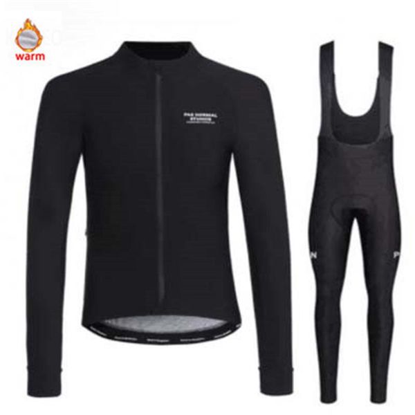 

racing sets pns warm 2021 winter thermal fleece cycling jersey set men's outdoor riding mtb ropa ciclismo bib pants clothing, Black;blue