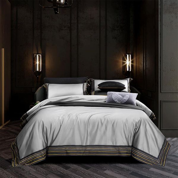 

bedding sets silver luxury embroidered egyptian cotton set  pillowcase size king sheet bed duvet cover