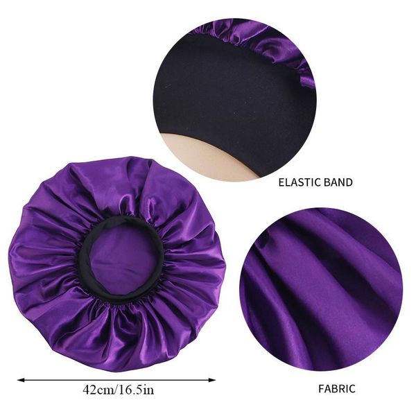 

beanie/skull caps satin round cap solid color sleep hair protection care elastic shower wide edge night hat bonnet for women, Blue;gray