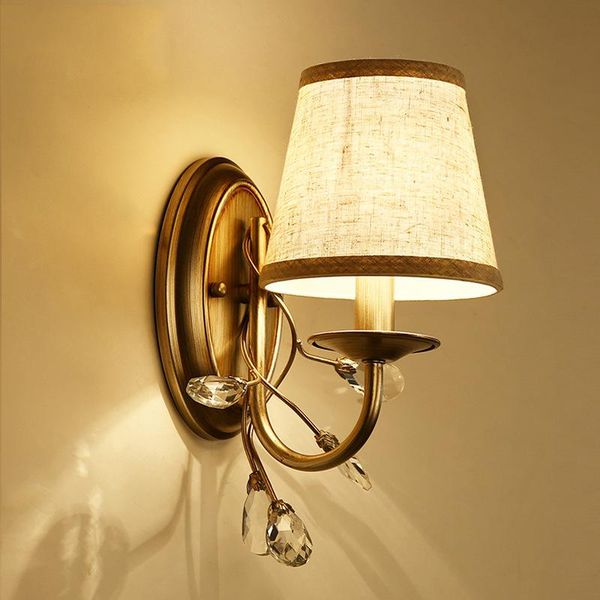 

nordic fabric iron crystal wall lamp bedroom bedside lamp american country living room bedroom wall light sconce bra