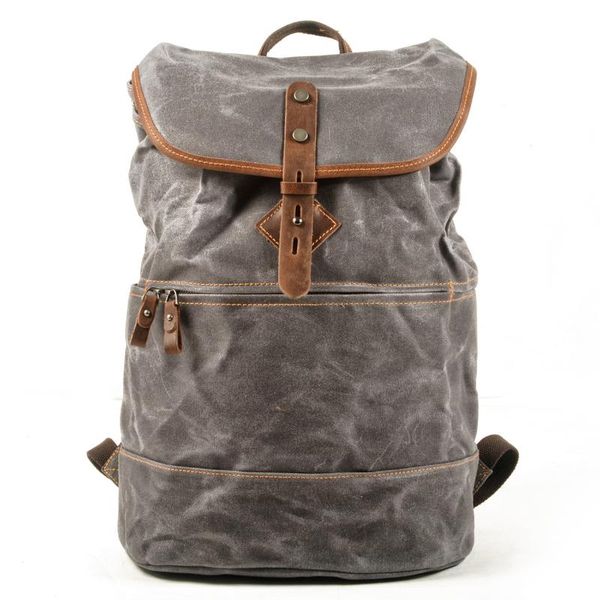 

m457 outdoor mountaineering bag retro canvas backpack men travel leisure cylindrical schoolbag large capacity computer backpack